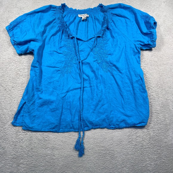 Vintage Cambridge Dry‎ Goods Embroidered Linen Blend Peasant Top Women's 2X Boho - Picture 1 of 8